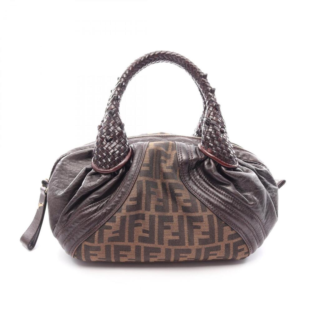Fendi Spy Bag Handbag Canvas Leather Brown